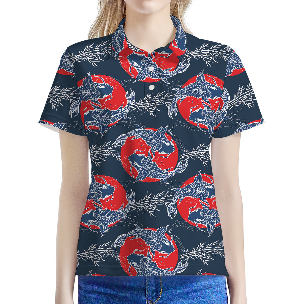 Japanese Koi Carp Fish Pattern Print Women's Polo Shirt