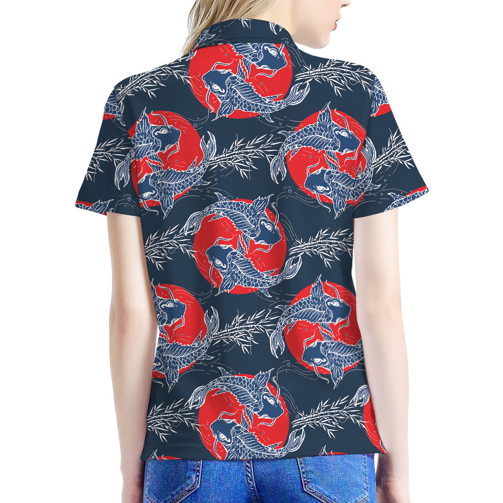 Japanese Koi Carp Fish Pattern Print Women's Polo Shirt