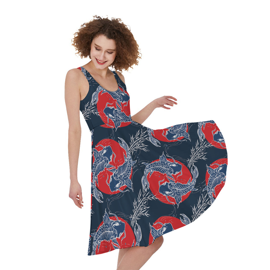 Japanese Koi Carp Fish Pattern Print Women's Sleeveless Dress