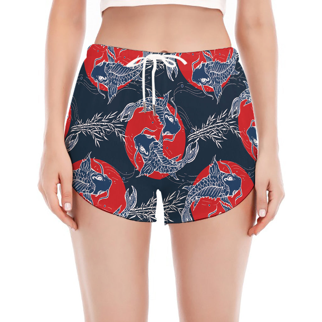 Japanese Koi Carp Fish Pattern Print Women's Split Running Shorts
