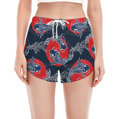 Japanese Koi Carp Fish Pattern Print Women's Split Running Shorts