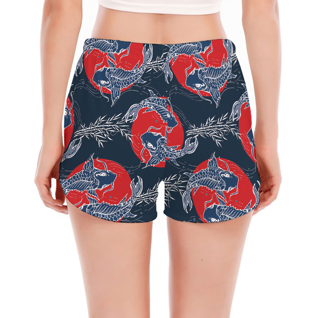 Japanese Koi Carp Fish Pattern Print Women's Split Running Shorts