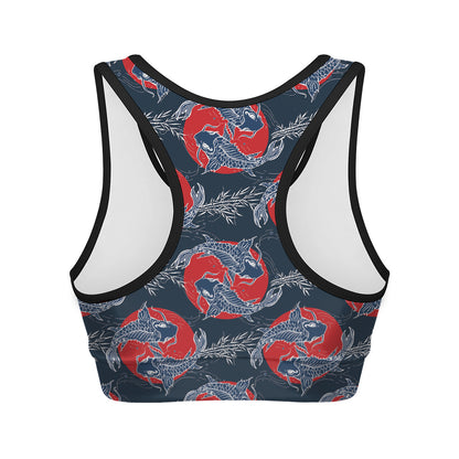 Japanese Koi Carp Fish Pattern Print Women's Sports Bra