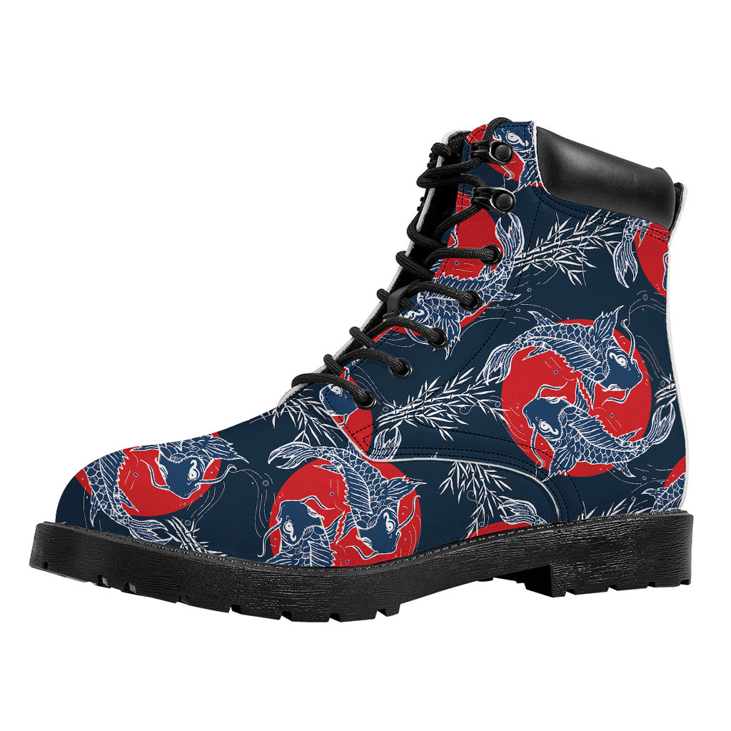 Japanese Koi Carp Fish Pattern Print Work Boots