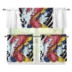 Japanese Koi Carp Tattoo Print 3 Piece Kitchen Curtains