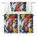 Japanese Koi Carp Tattoo Print 3 Piece Kitchen Curtains