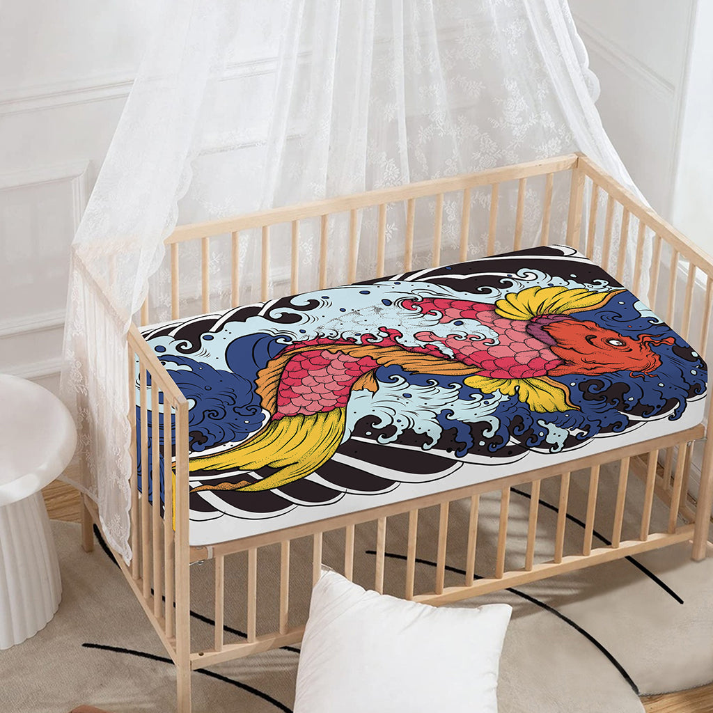 Japanese Koi Carp Tattoo Print Baby Crib Sheet