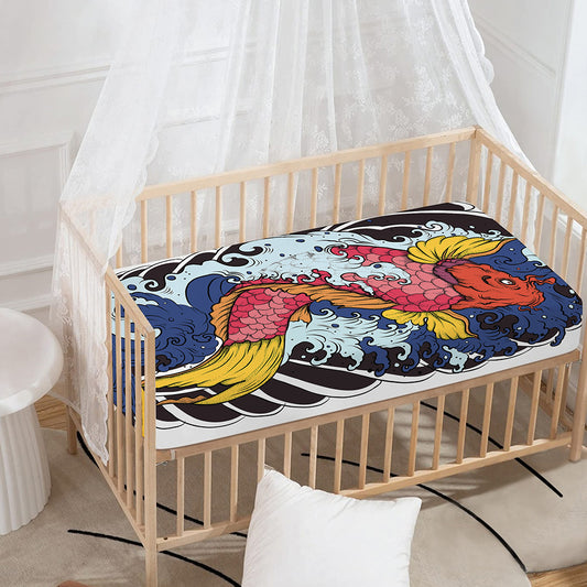 Japanese Koi Carp Tattoo Print Baby Crib Sheet