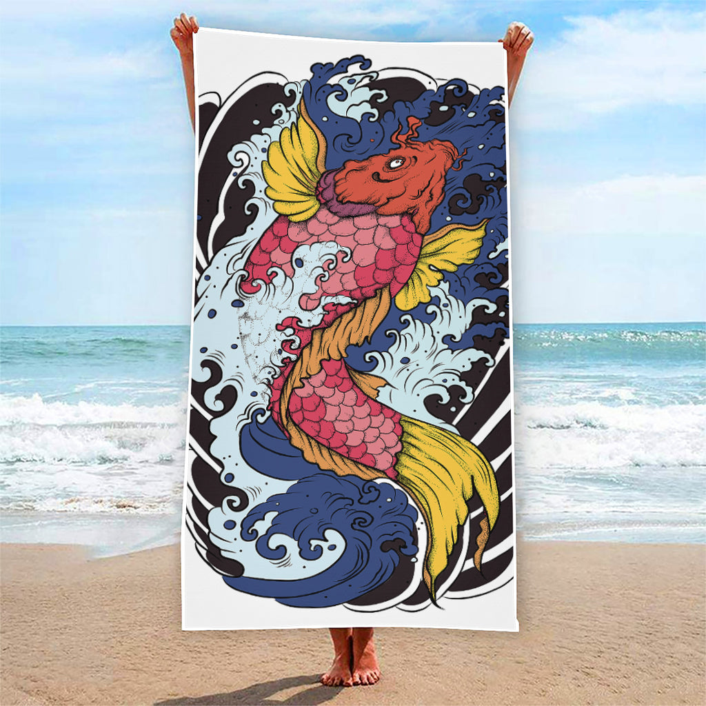 Japanese Koi Carp Tattoo Print Beach Towel