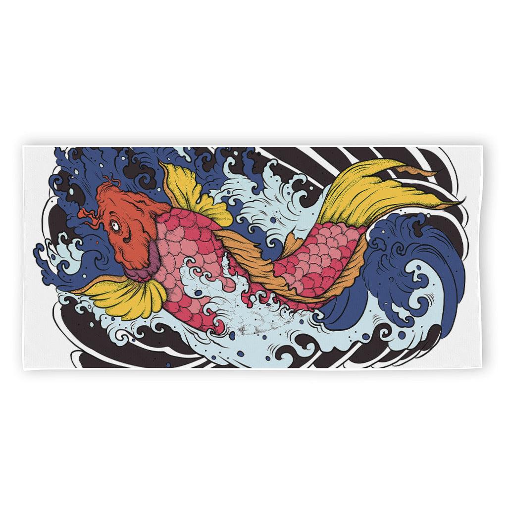 Japanese Koi Carp Tattoo Print Beach Towel