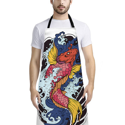 Japanese Koi Carp Tattoo Print Bib Apron With Pocket
