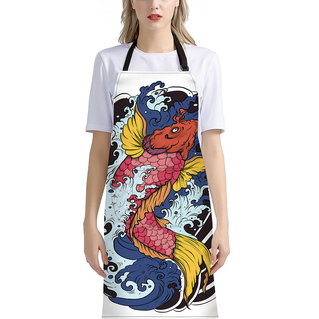 Japanese Koi Carp Tattoo Print Bib Apron With Pocket