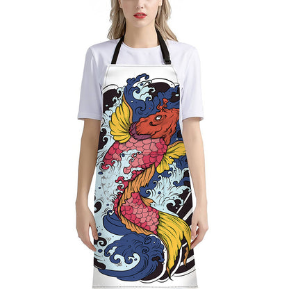 Japanese Koi Carp Tattoo Print Bib Apron With Pocket