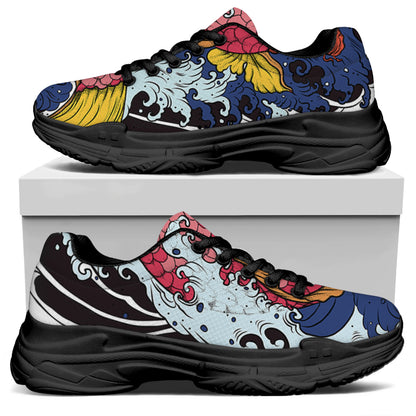 Japanese Koi Carp Tattoo Print Black Chunky Shoes