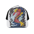 Japanese Koi Carp Tattoo Print Black Mesh Trucker Hat