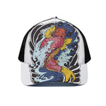 Japanese Koi Carp Tattoo Print Black Mesh Trucker Cap