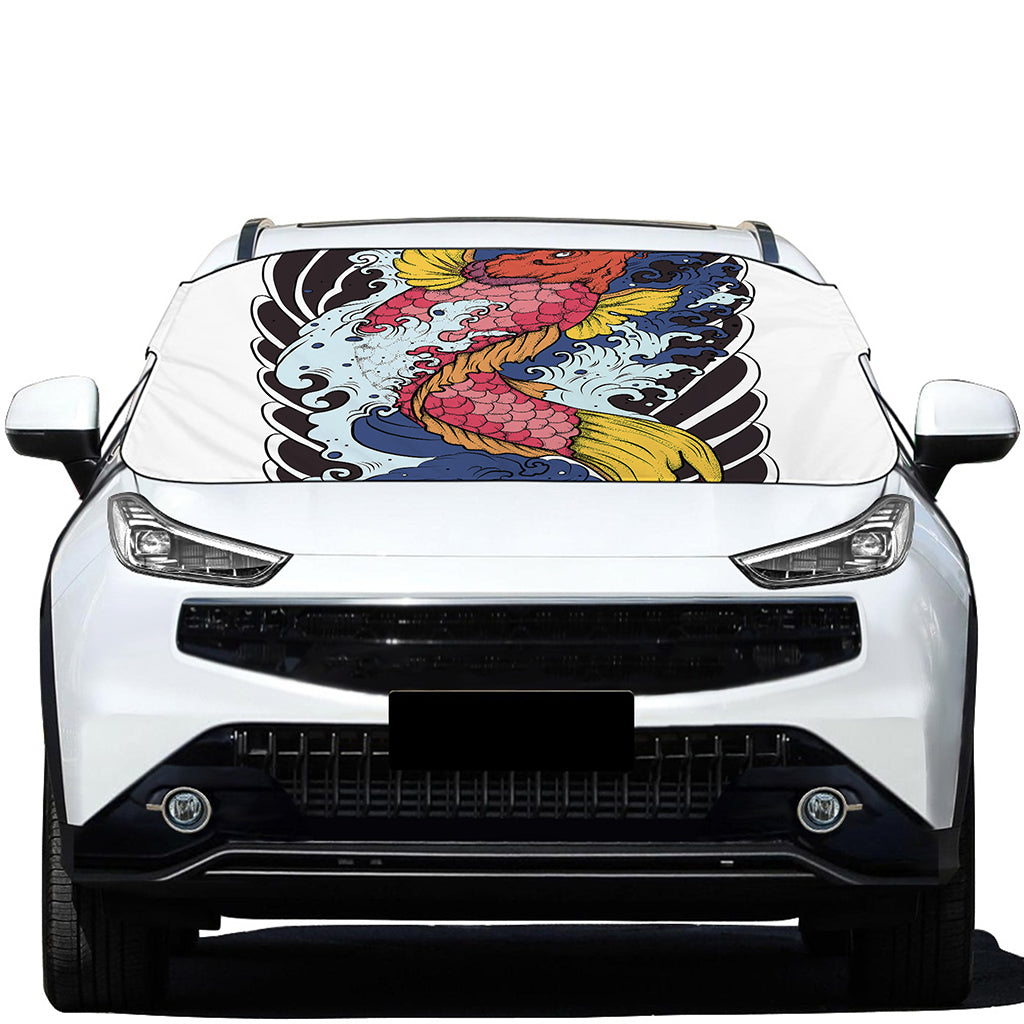 Japanese Koi Carp Tattoo Print Car Windshield Snow Cover