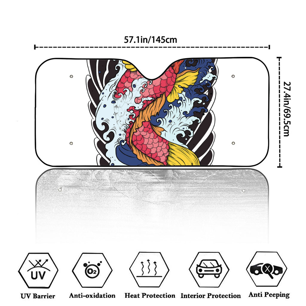 Japanese Koi Carp Tattoo Print Car Windshield Sun Shade