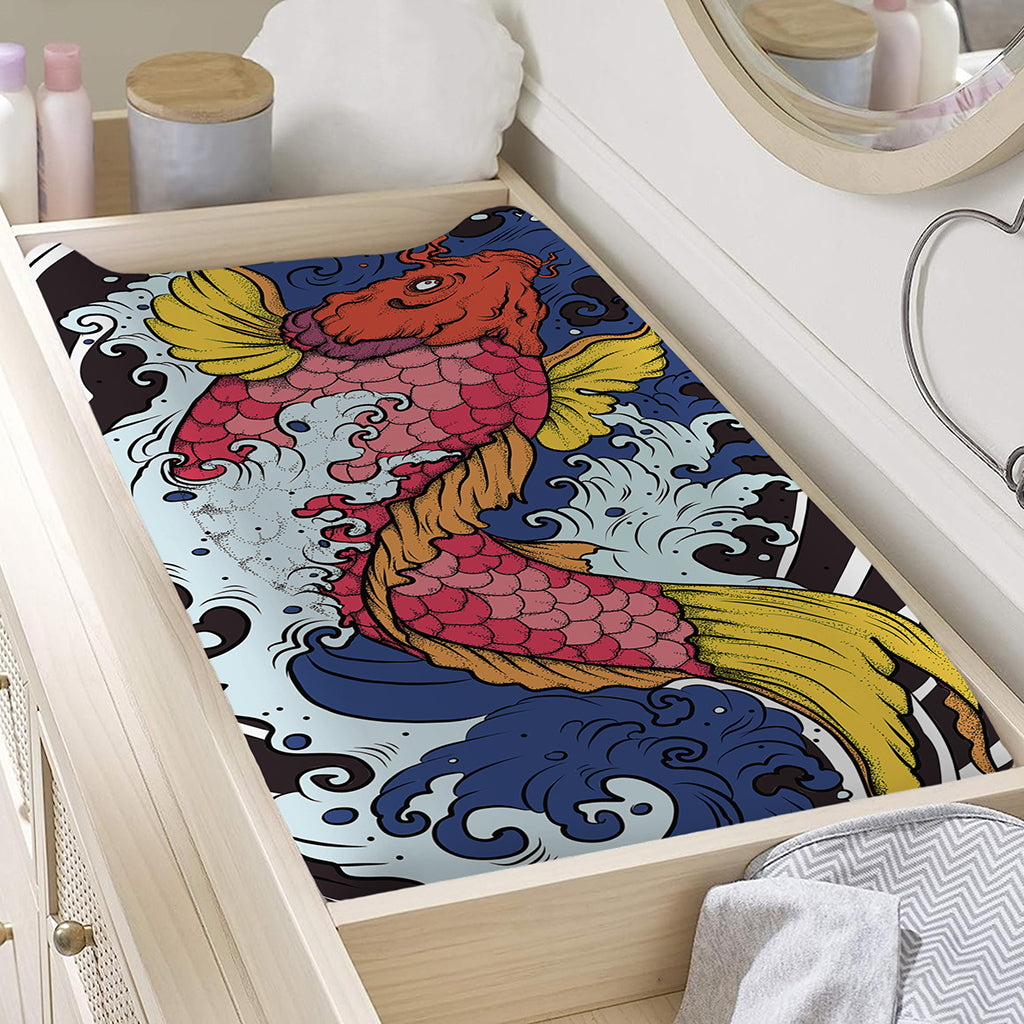 Japanese Koi Carp Tattoo Print Changing Pad Cover