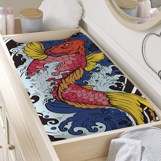 Japanese Koi Carp Tattoo Print Changing Pad Cover