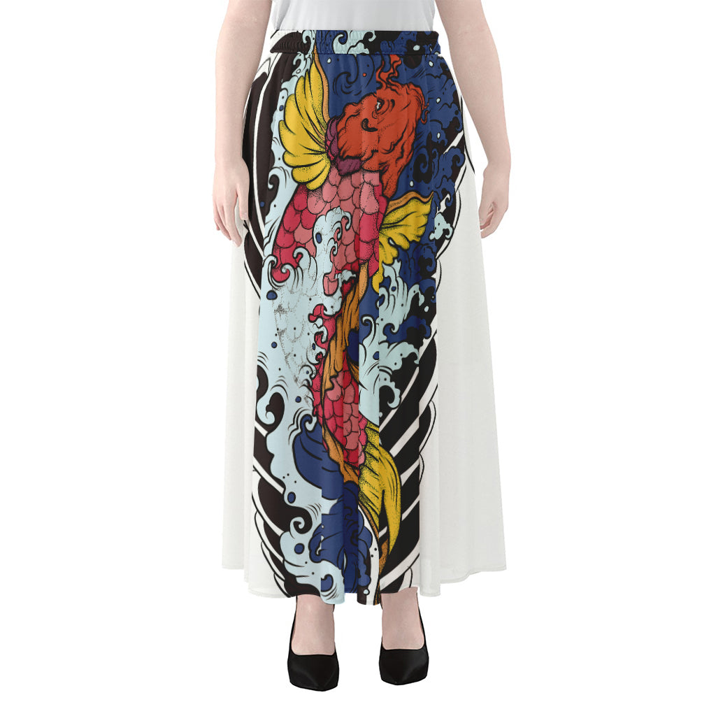 Japanese Koi Carp Tattoo Print Chiffon Maxi Skirt