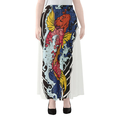 Japanese Koi Carp Tattoo Print Chiffon Maxi Skirt