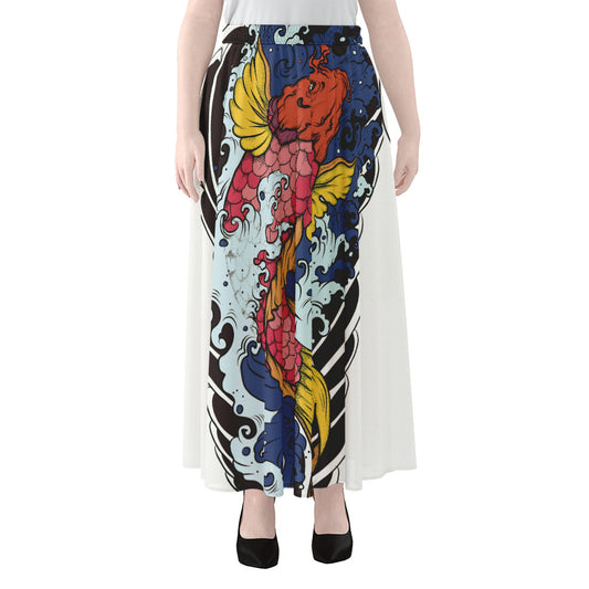 Japanese Koi Carp Tattoo Print Chiffon Maxi Skirt