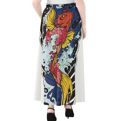 Japanese Koi Carp Tattoo Print Chiffon Maxi Skirt