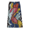 Japanese Koi Carp Tattoo Print Cotton Front Slit Maxi Skirt