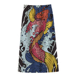 Japanese Koi Carp Tattoo Print Cotton Front Slit Maxi Skirt