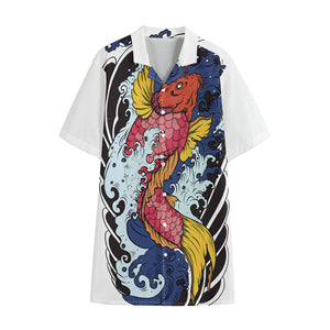 Japanese Koi Carp Tattoo Print Cotton Hawaiian Shirt