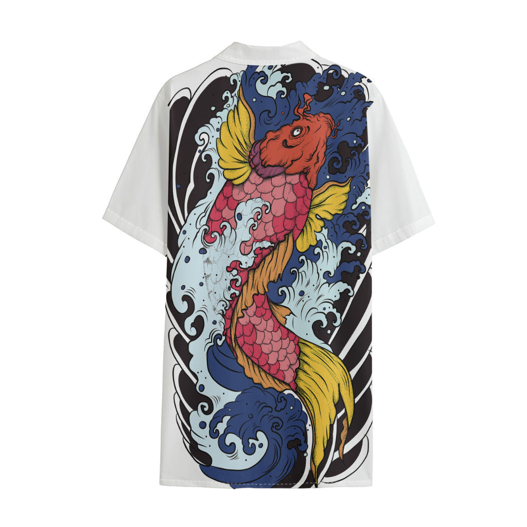 Japanese Koi Carp Tattoo Print Cotton Hawaiian Shirt