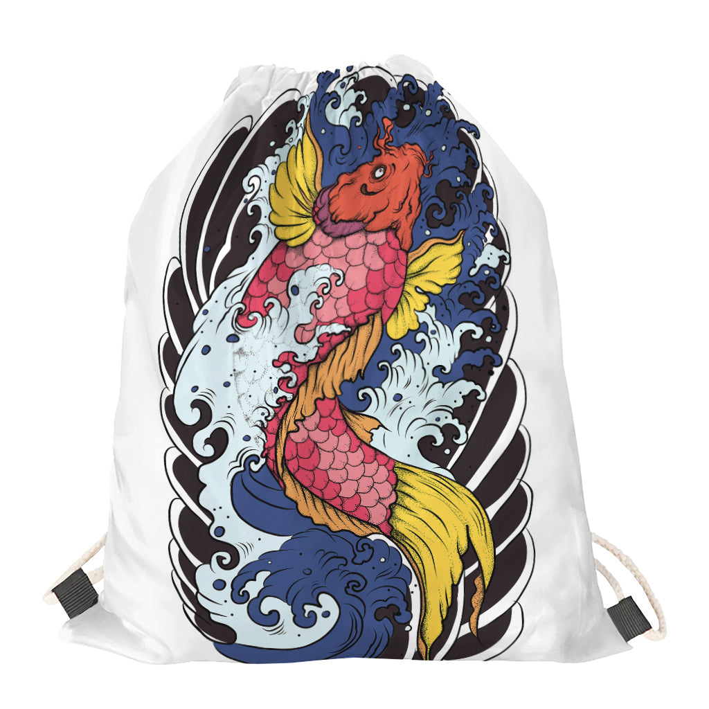 Japanese Koi Carp Tattoo Print Drawstring Bag