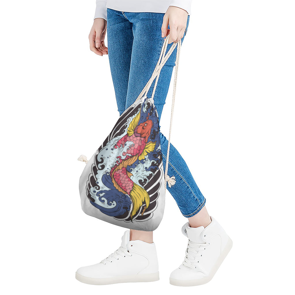 Japanese Koi Carp Tattoo Print Drawstring Bag