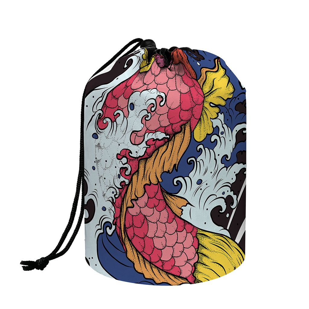 Japanese Koi Carp Tattoo Print Drawstring Makeup Bag