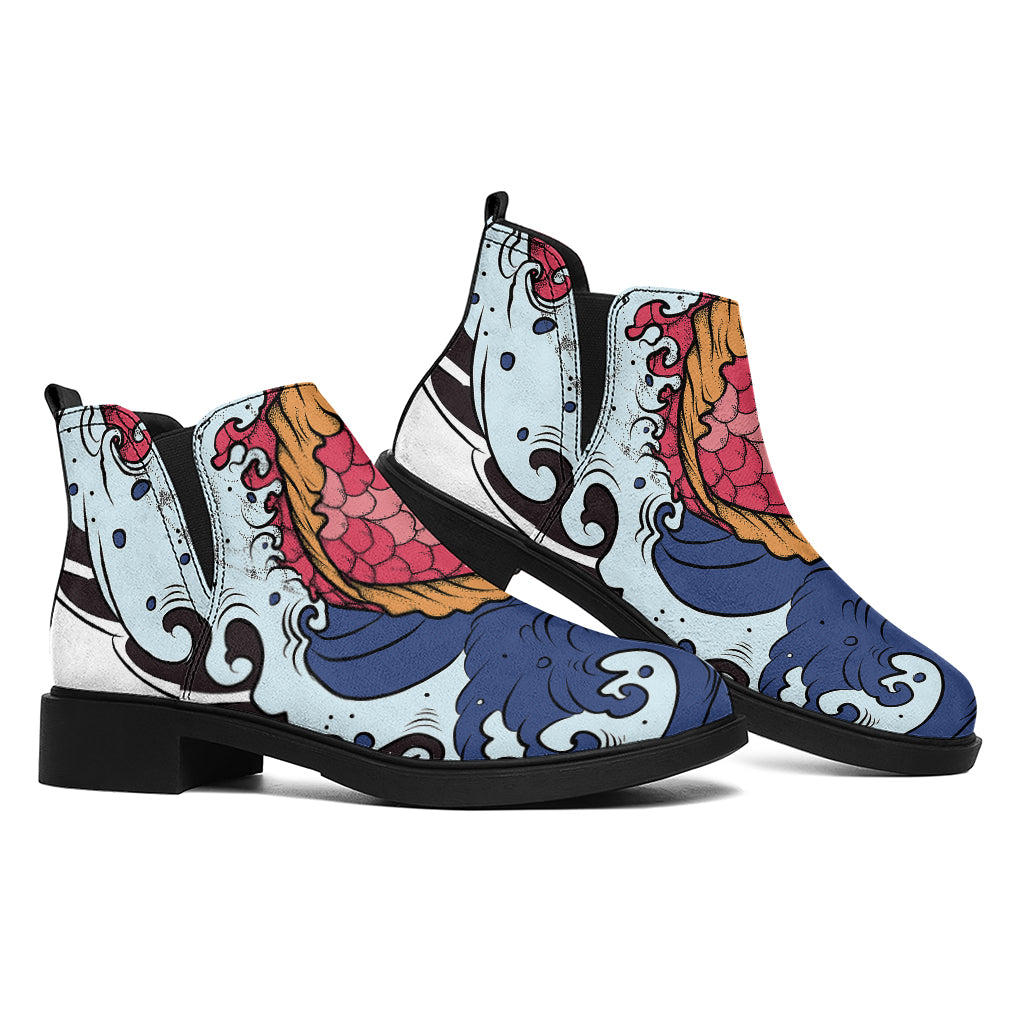 Japanese Koi Carp Tattoo Print Flat Ankle Boots