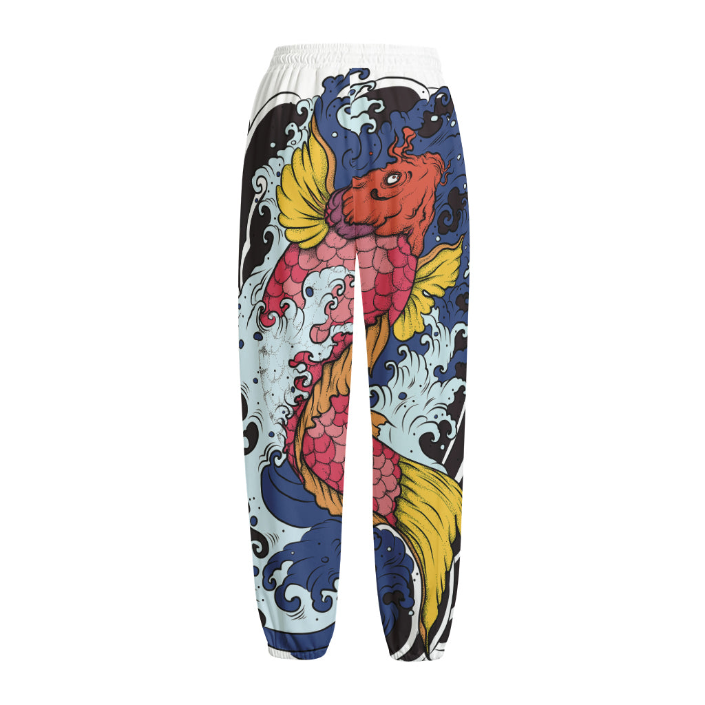 Japanese Koi Carp Tattoo Print Fleece Lined Knit Pants