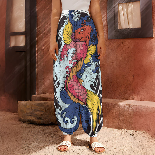 Japanese Koi Carp Tattoo Print Harem Pants