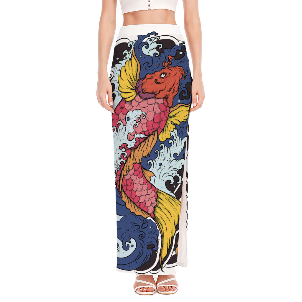 Japanese Koi Carp Tattoo Print High Slit Maxi Skirt