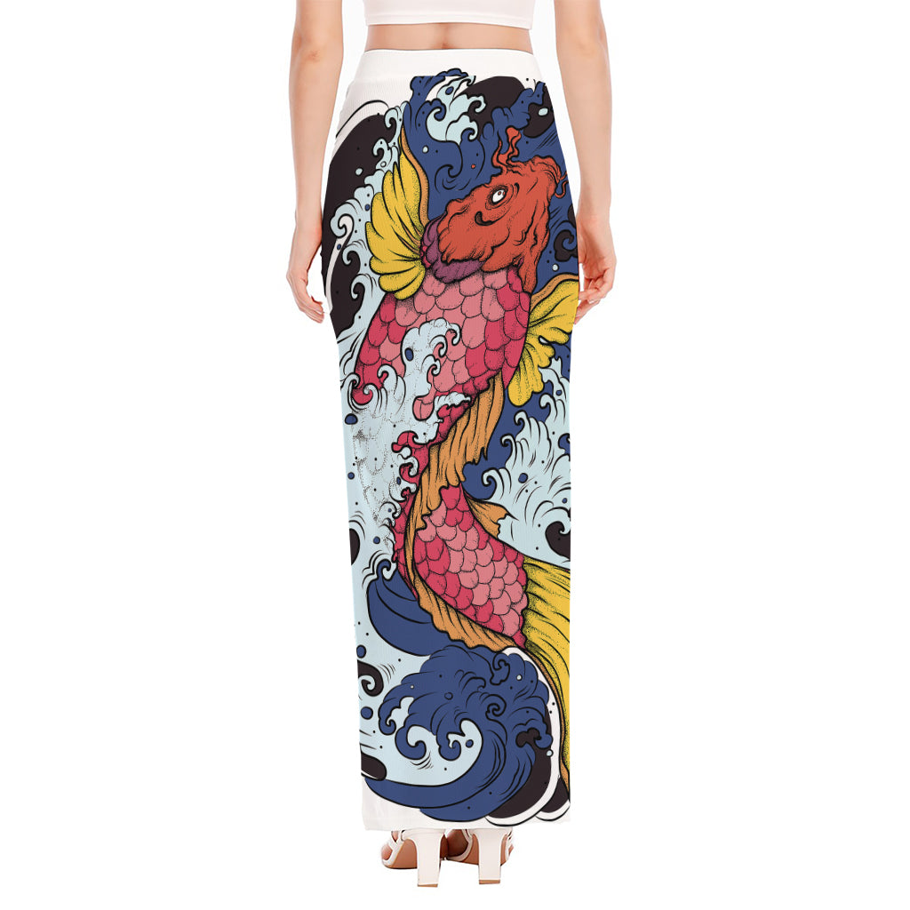 Japanese Koi Carp Tattoo Print High Slit Maxi Skirt