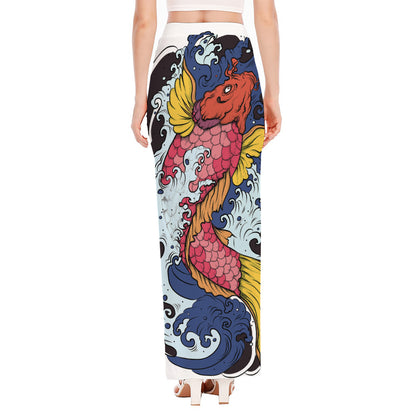 Japanese Koi Carp Tattoo Print High Slit Maxi Skirt