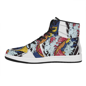 Japanese Koi Carp Tattoo Print High Top Leather Sneakers