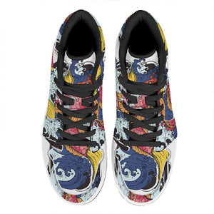 Japanese Koi Carp Tattoo Print High Top Leather Sneakers