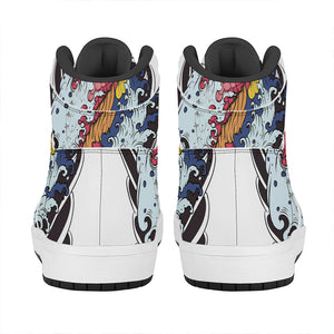 Japanese Koi Carp Tattoo Print High Top Leather Sneakers