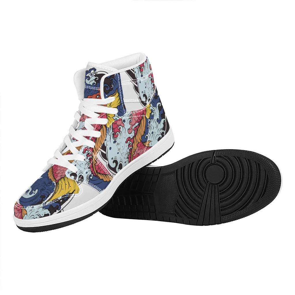 Japanese Koi Carp Tattoo Print High Top Leather Sneakers