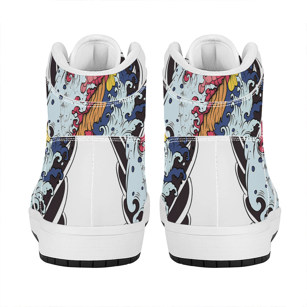 Japanese Koi Carp Tattoo Print High Top Leather Sneakers