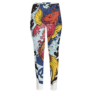 Japanese Koi Carp Tattoo Print High-Waisted Pocket Leggings