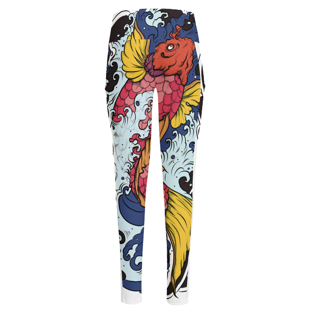 Japanese Koi Carp Tattoo Print High-Waisted Pocket Leggings