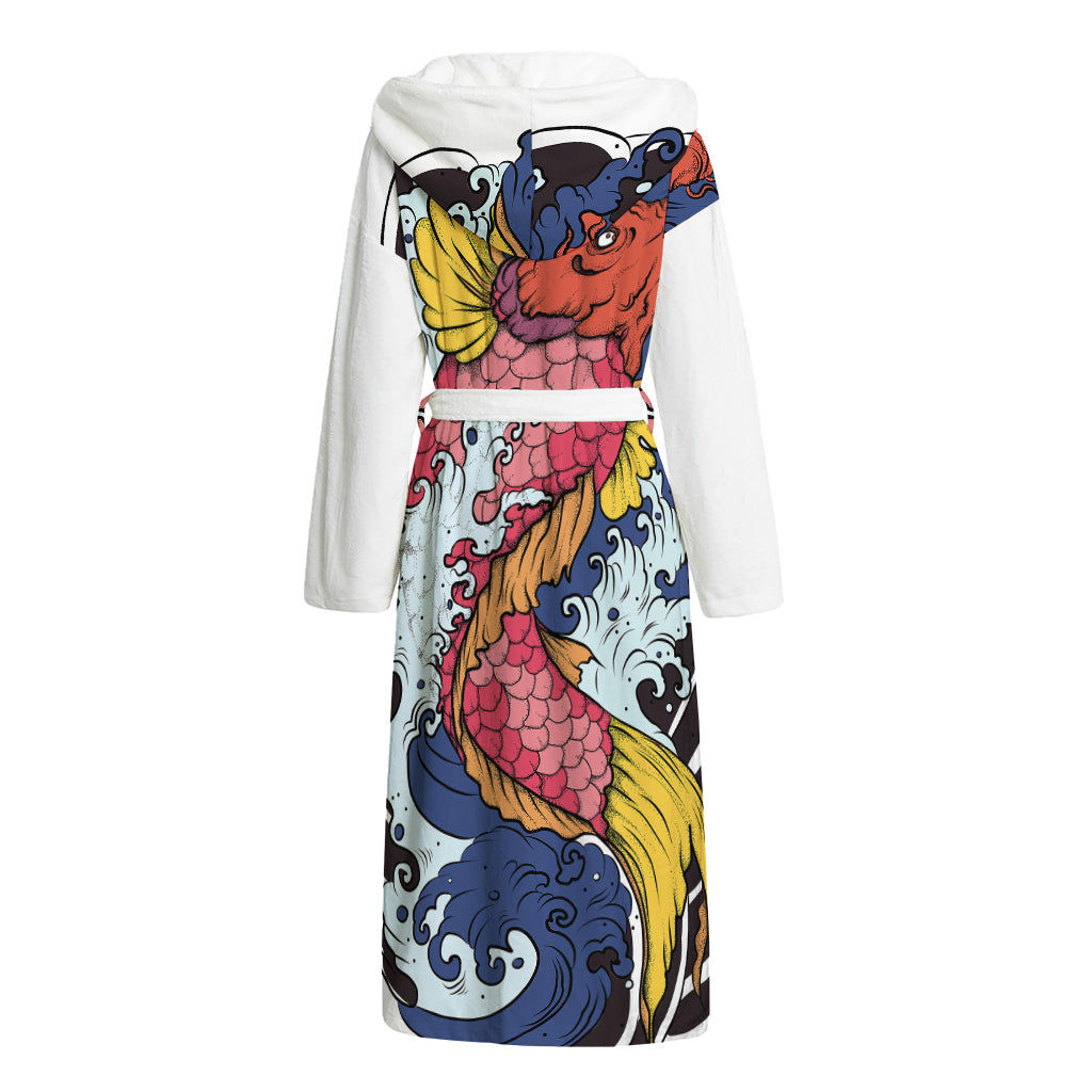 Japanese Koi Carp Tattoo Print Hooded Bathrobe