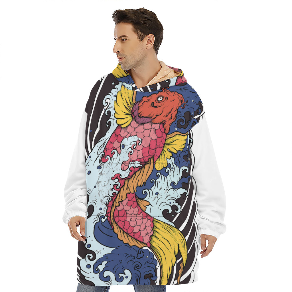 Japanese Koi Carp Tattoo Print Hoodie Blanket